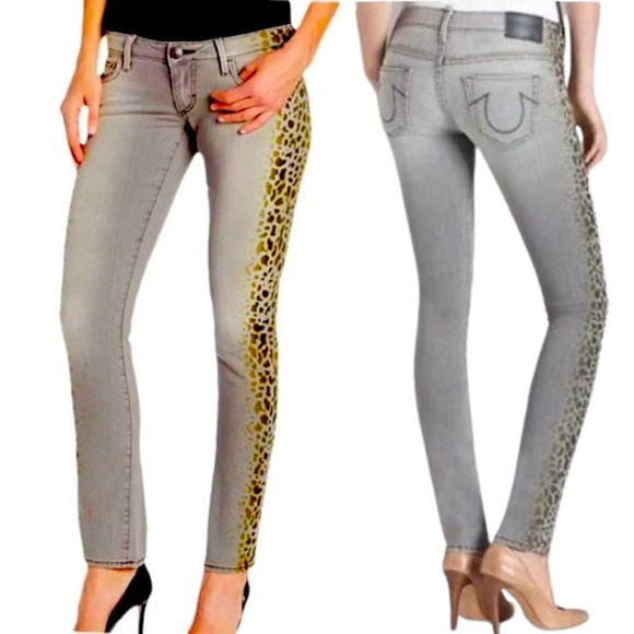 True Religion Denim - True Religion Jeans 26 Jude Sand Drifter Gray Leopard Print Skinny Low Rise